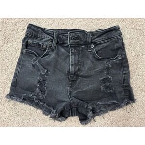 Aeropostale Jeans Shorts Women 2 Y2K High Rise Shorty Black Distressed Denim 2